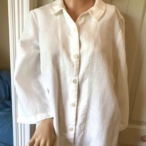 Flax White Linen Button down wood buttons Blouse S